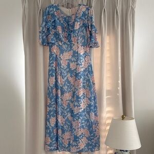 Gal Meets Glam Blue Maxi Dress with Pink Floral Print